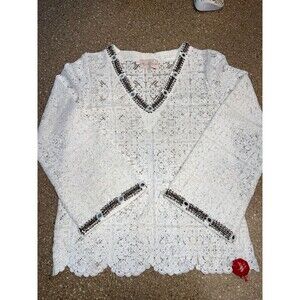 Miss June Paris Beaded Crochet Top NWOT Size 1 Beaded Mirror Embellishments